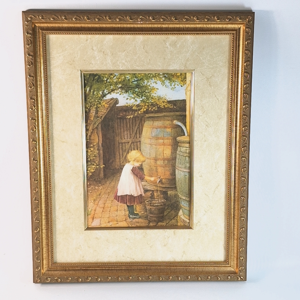 Young Girl Fetching Water By Charles Edward Wilson Vtg Canvas Print Gold Frame